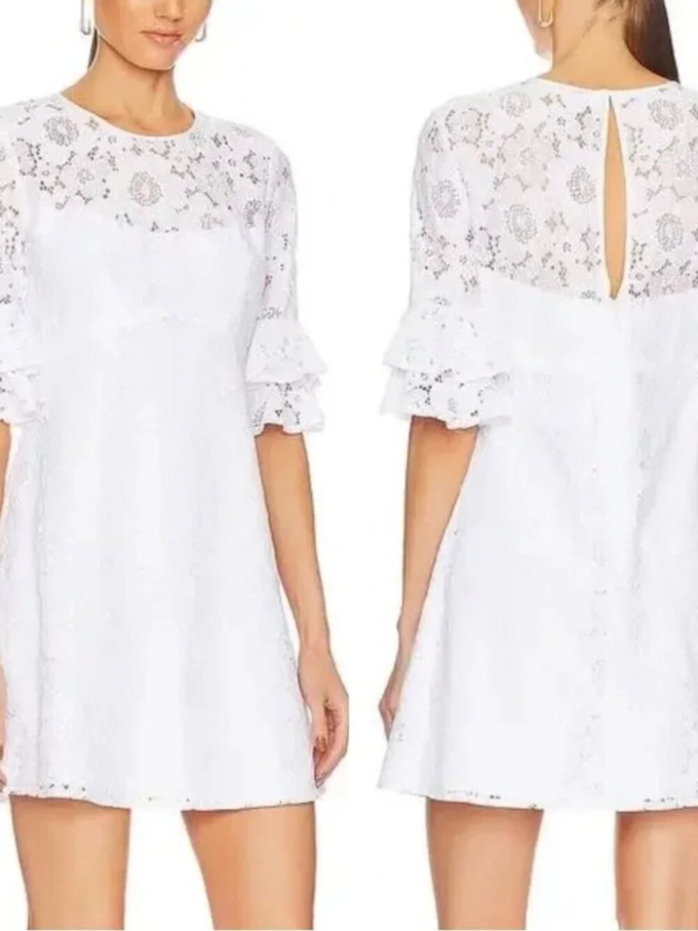 Amanda Uprichard Aveline Dress Mini Lace Floral Ruffles A Line White NWT Medium